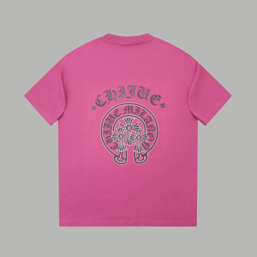 🅿️240 ✨CH✨🆕25SS spring and summer new style Crow Heart ✝ Rack logo leather label hot-drilled short sleeves Light luxury essential item for daily commuting for men and women Correct version Welcome to compare Detailed features · 260 grams of 100% pure cotton double yarn jersey fabric · Special thickened 32 pieces of double-strand 1X1 thread in the same vat · Double-needle stitching across seams · Original main mark, washed tag, brand moisture-proof paper packaging Color: white/black/purple/grey Size: S/M/L/XL